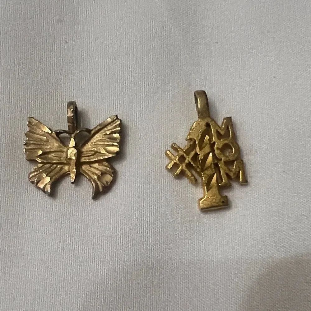 Vintage gold plated butterfly and MOM pendants rarely worn EVC